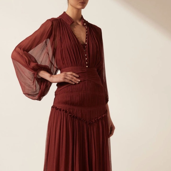Safira Button Up Ruched Midi Dress - Sangria (NWOT) - Picture 1 of 5
